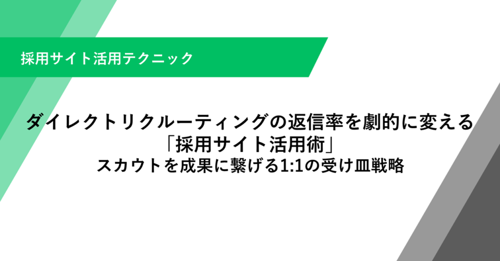ダイレクトリクルーティングの返信率を劇的に変える 「採用サイト活用術」 スカウトを成果に繋げる1:1の受け皿戦略