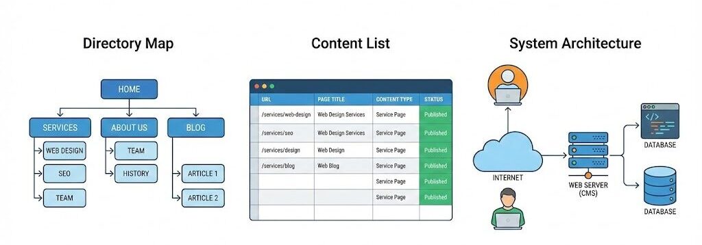 ディレクトリーマップ、コンテンツリスト、システムアーキテクチャ