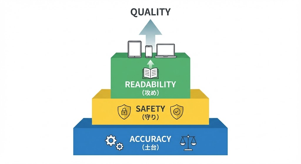 記事品質の三つの階層
Accuracy
Safety
Readability
