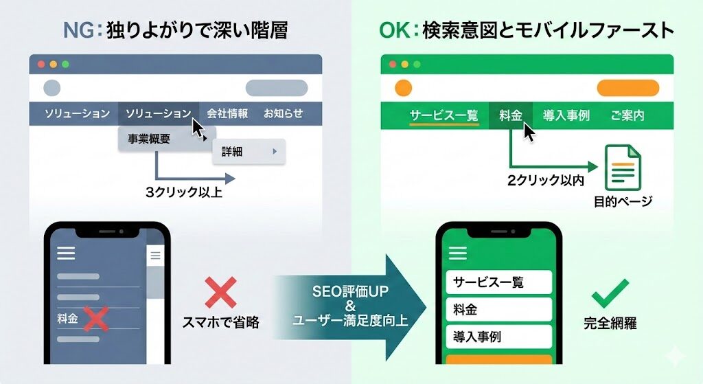 グローバルナビゲーションの検索意図とモバイルファーストに設計、実装された例